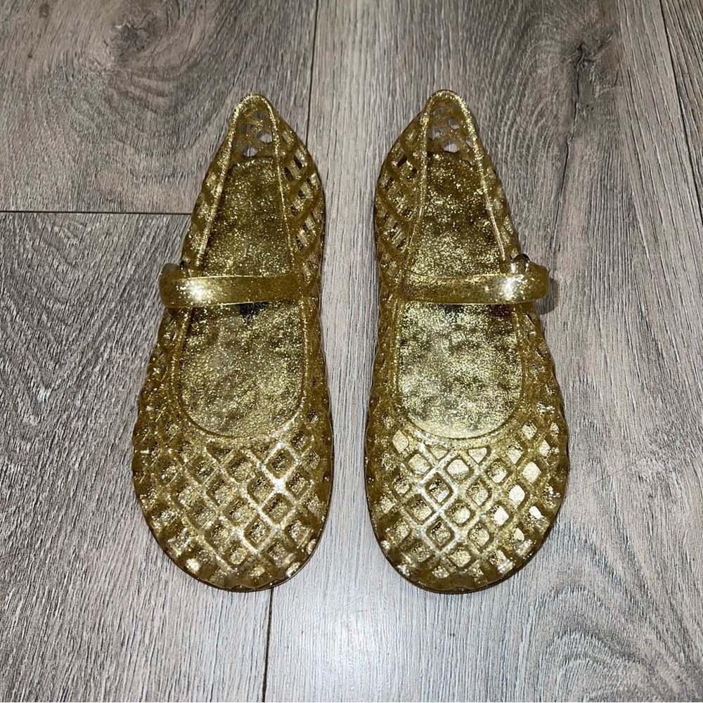 Shiny Gold Jelly Shoe's Toddler Kid Old Navy Size 11 Mary Jane Crisscross Cutout